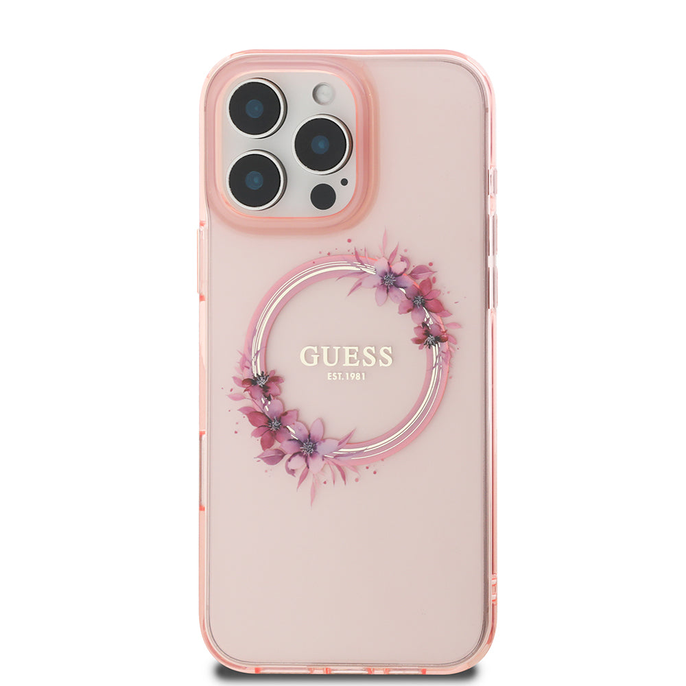 Capa MagSafe para Apple iPhone 16 Pro Max, Guess, IML Flowers Wreath, Rosa