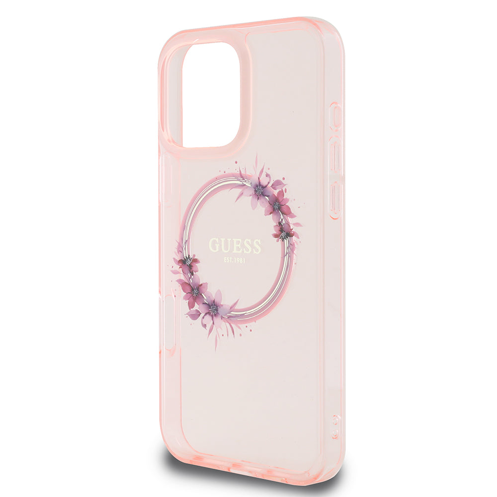 Capa MagSafe para Apple iPhone 16 Pro Max, Guess, IML Flowers Wreath, Rosa