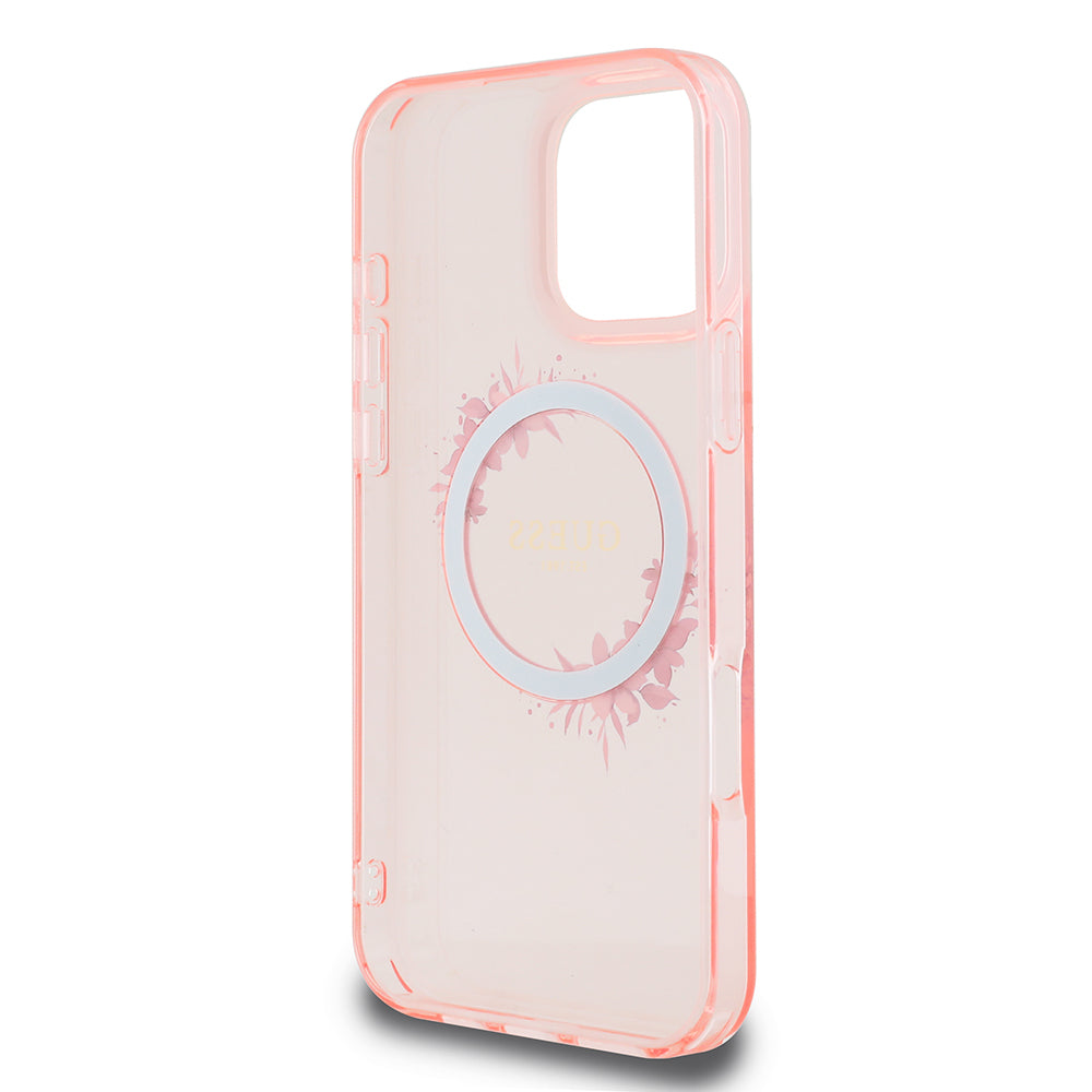 Capa MagSafe para Apple iPhone 16 Pro Max, Guess, IML Flowers Wreath, Rosa