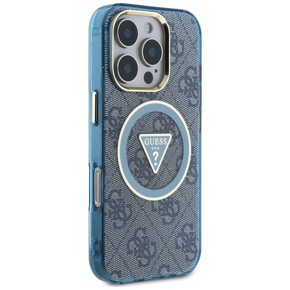 Capa MagSafe para Apple iPhone 16 Pro Max, Guess, IML Glitter 4G Circle Triangle, Azul