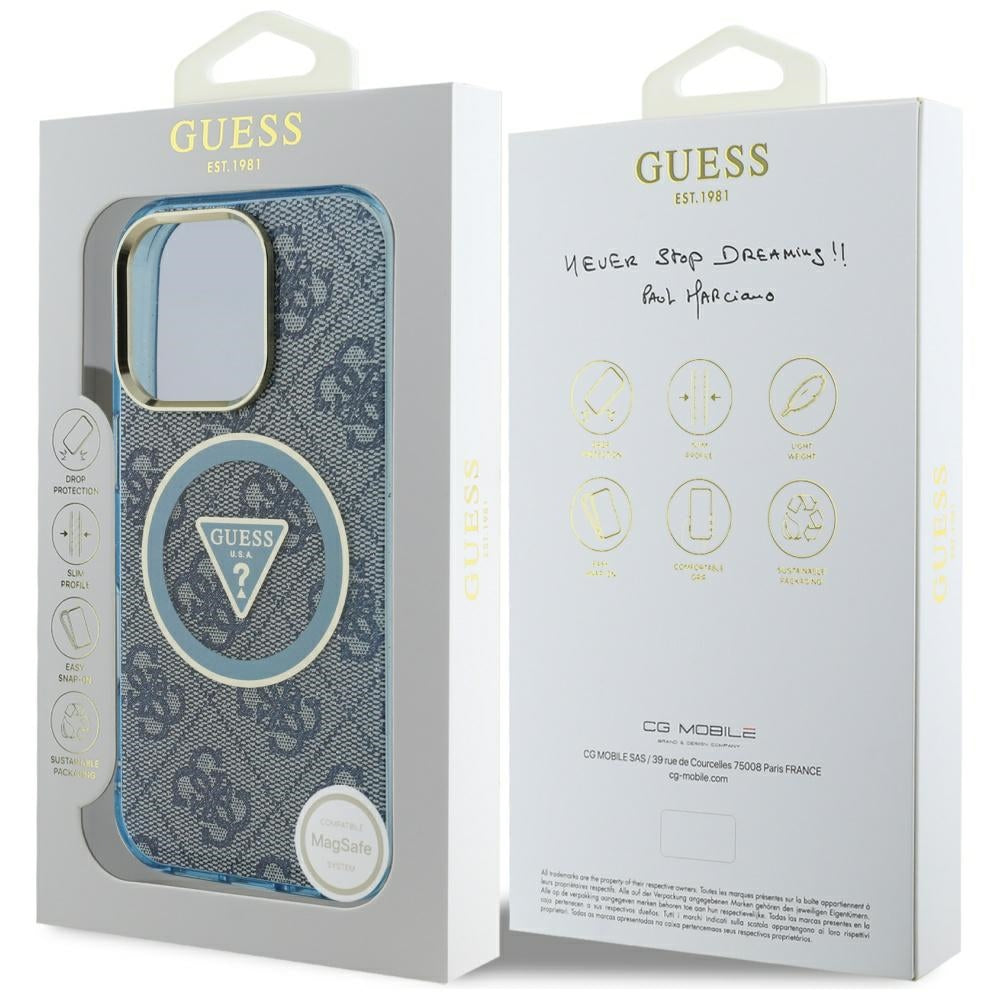 Capa MagSafe para Apple iPhone 16 Pro Max, Guess, IML Glitter 4G Circle Triangle, Azul