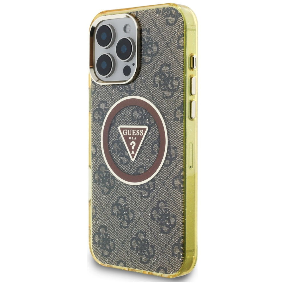Capa MagSafe para Apple iPhone 16 Pro Max, Guess, IML Glitter 4G Circle Triangle, Marrom