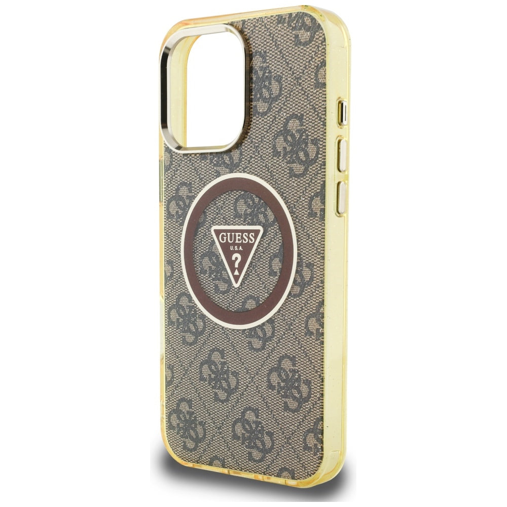 Capa MagSafe para Apple iPhone 16 Pro Max, Guess, IML Glitter 4G Circle Triangle, Marrom