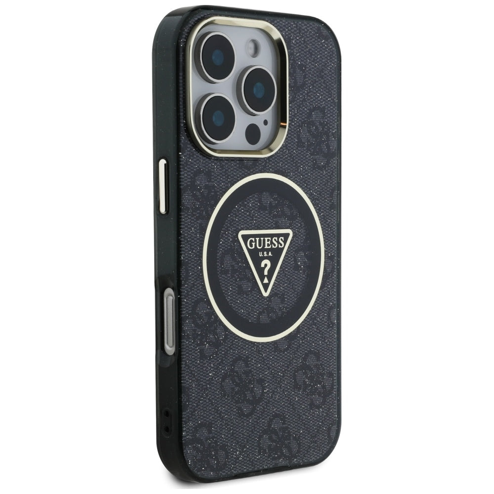 Capa MagSafe para Apple iPhone 16 Pro Max, Guess, IML Glitter 4G Circle Triangle, Preta