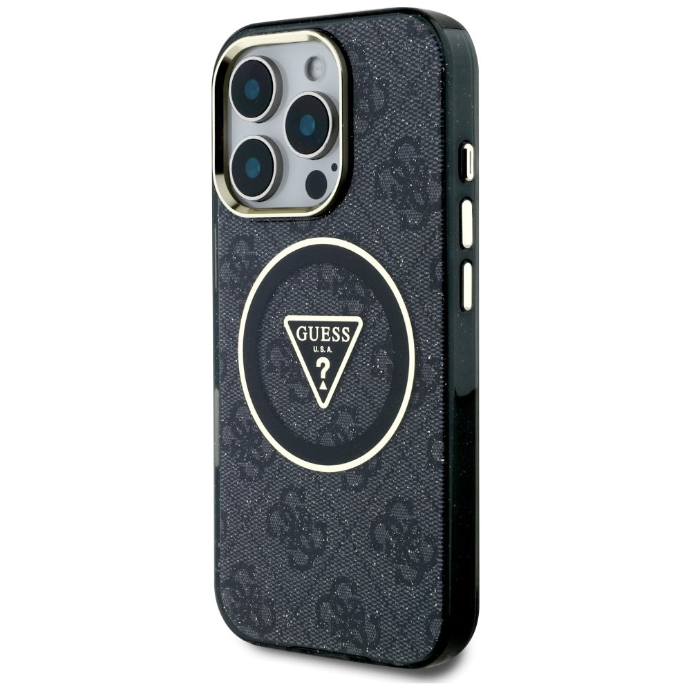 Capa MagSafe para Apple iPhone 16 Pro Max, Guess, IML Glitter 4G Circle Triangle, Preta