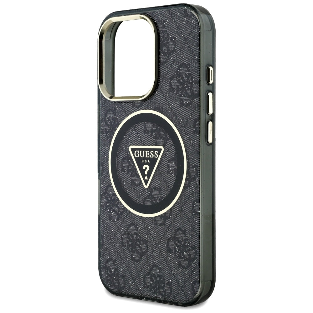 Capa MagSafe para Apple iPhone 16 Pro Max, Guess, IML Glitter 4G Circle Triangle, Preta
