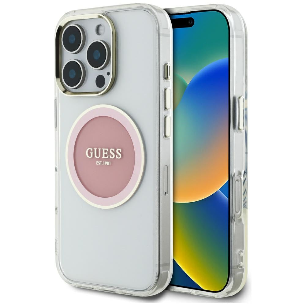 Capa MagSafe para Apple iPhone 16 Pro Max, Guess, IML Metal Colored Circle, Rosa