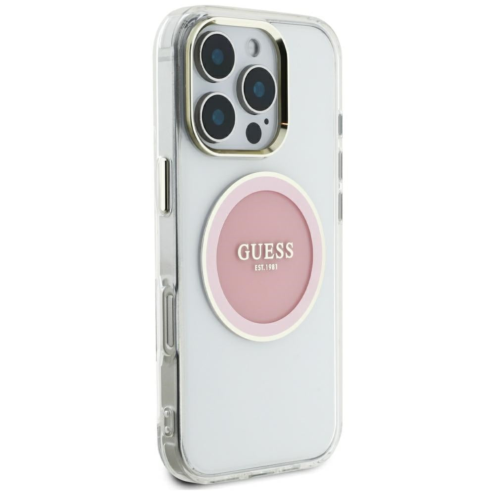 Capa MagSafe para Apple iPhone 16 Pro Max, Guess, IML Metal Colored Circle, Rosa