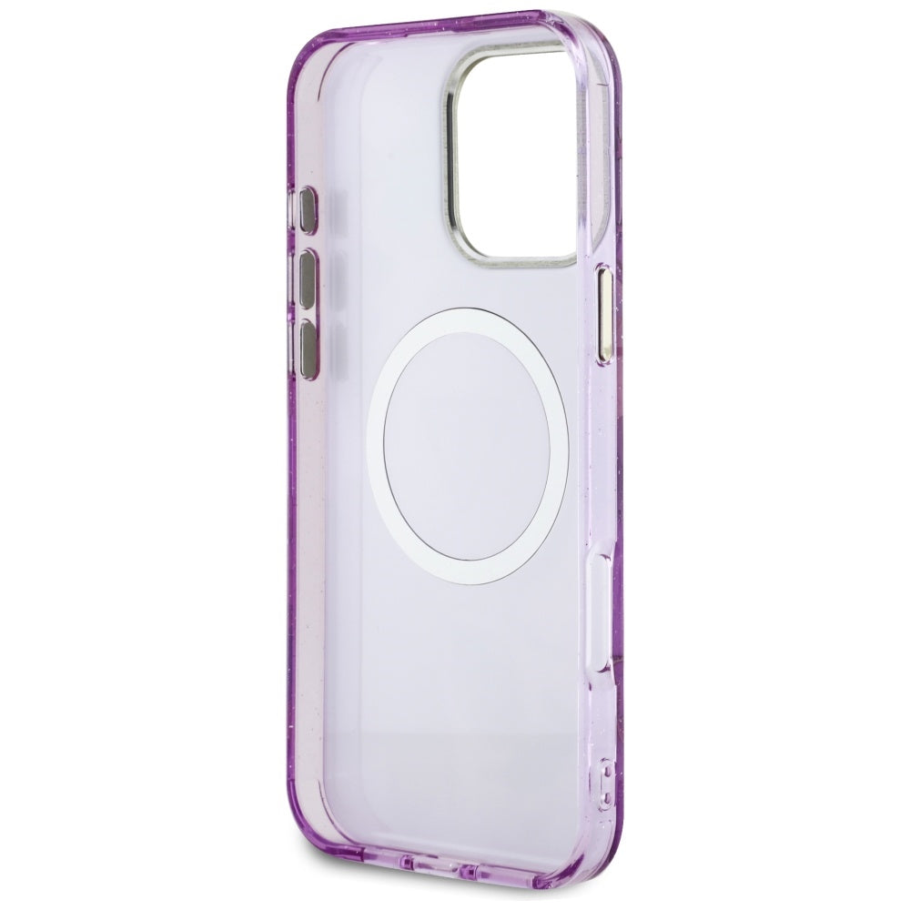 Capa MagSafe para Apple iPhone 16 Pro Max, Guess, IML Metal Glitter Flowers Triangle, Roxo