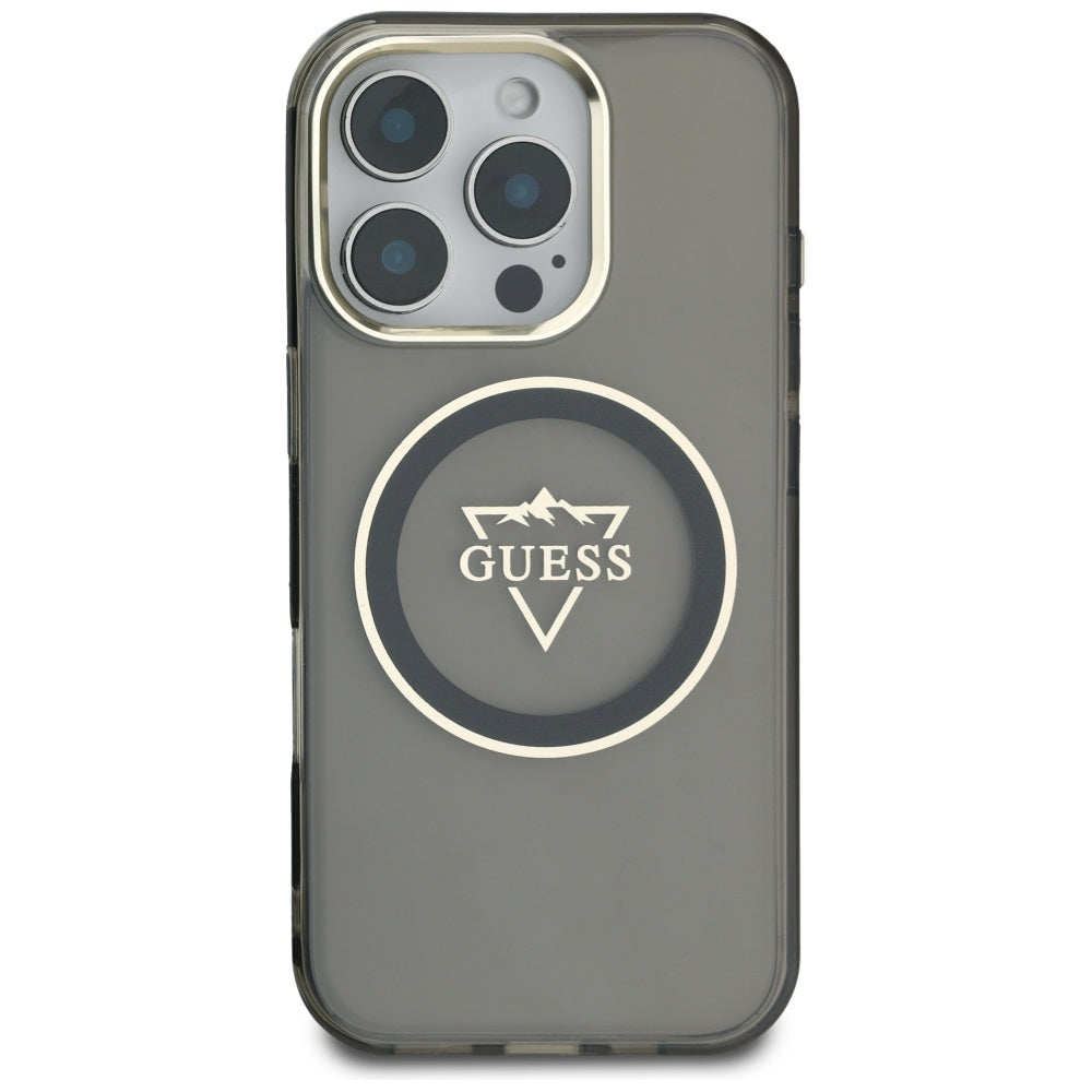 Capa MagSafe para Apple iPhone 16 Pro Max, Guess, IML Metal Mountain Logo, Preta