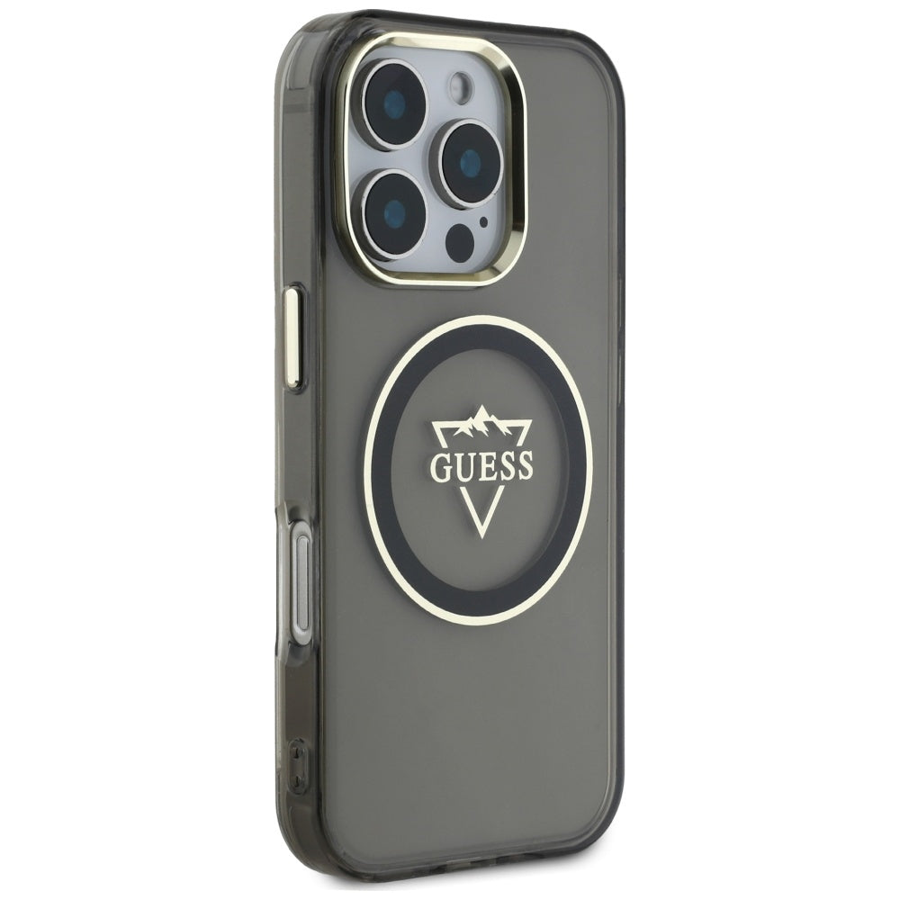 Capa MagSafe para Apple iPhone 16 Pro Max, Guess, IML Metal Mountain Logo, Preta