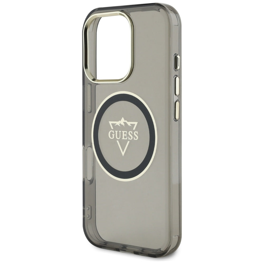 Capa MagSafe para Apple iPhone 16 Pro Max, Guess, IML Metal Mountain Logo, Preta