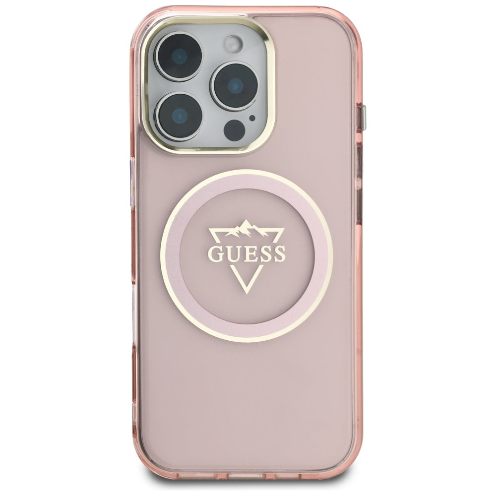 Capa MagSafe para Apple iPhone 16 Pro Max, Guess, IML Metal Mountain Logo, Rosa