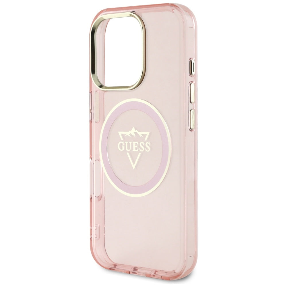 Capa MagSafe para Apple iPhone 16 Pro Max, Guess, IML Metal Mountain Logo, Rosa