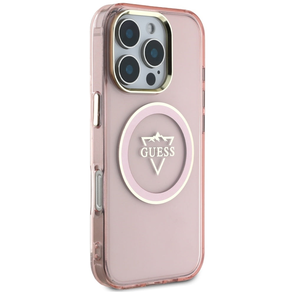 Capa MagSafe para Apple iPhone 16 Pro Max, Guess, IML Metal Mountain Logo, Rosa