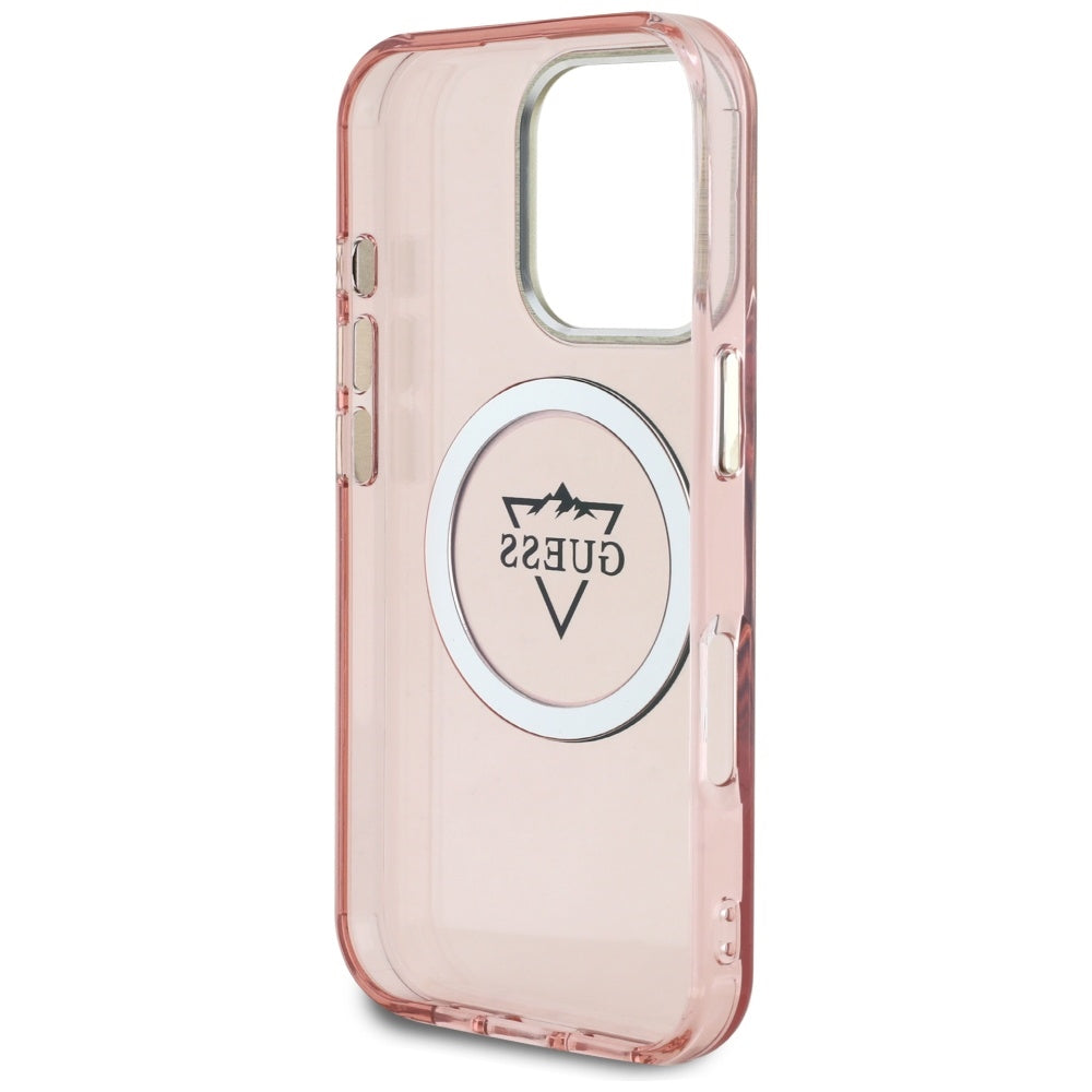Capa MagSafe para Apple iPhone 16 Pro Max, Guess, IML Metal Mountain Logo, Rosa