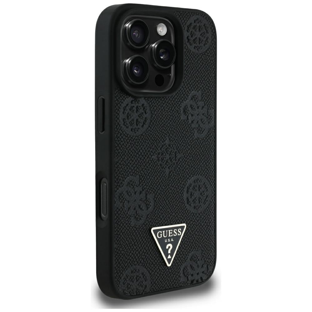 Capa MagSafe para Apple iPhone 16 Pro Max, Guess, Peony Grained Hot Stamp Triangle, Preta