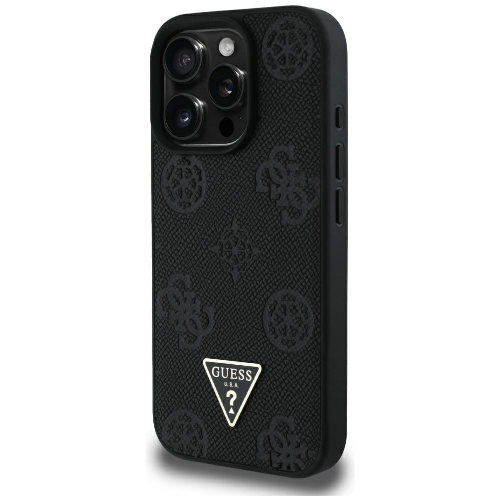 Capa MagSafe para Apple iPhone 16 Pro Max, Guess, Peony Grained Hot Stamp Triangle, Preta