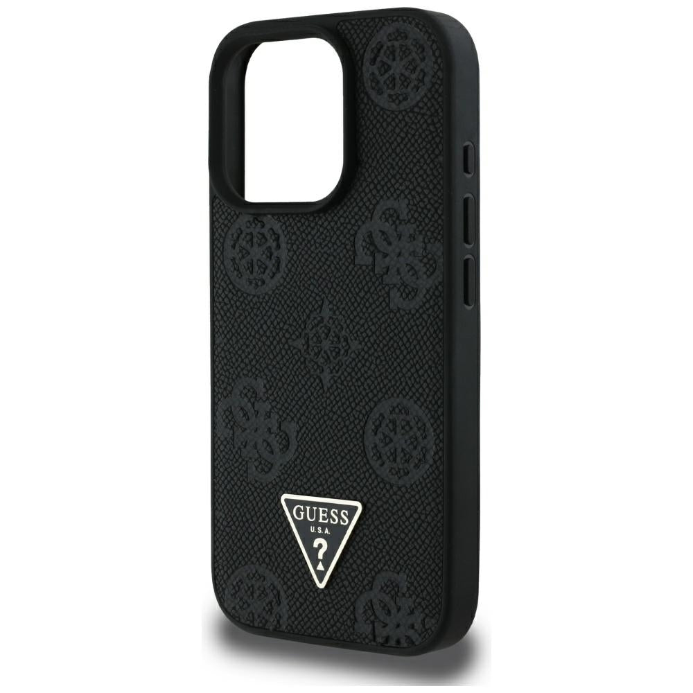Capa MagSafe para Apple iPhone 16 Pro Max, Guess, Peony Grained Hot Stamp Triangle, Preta
