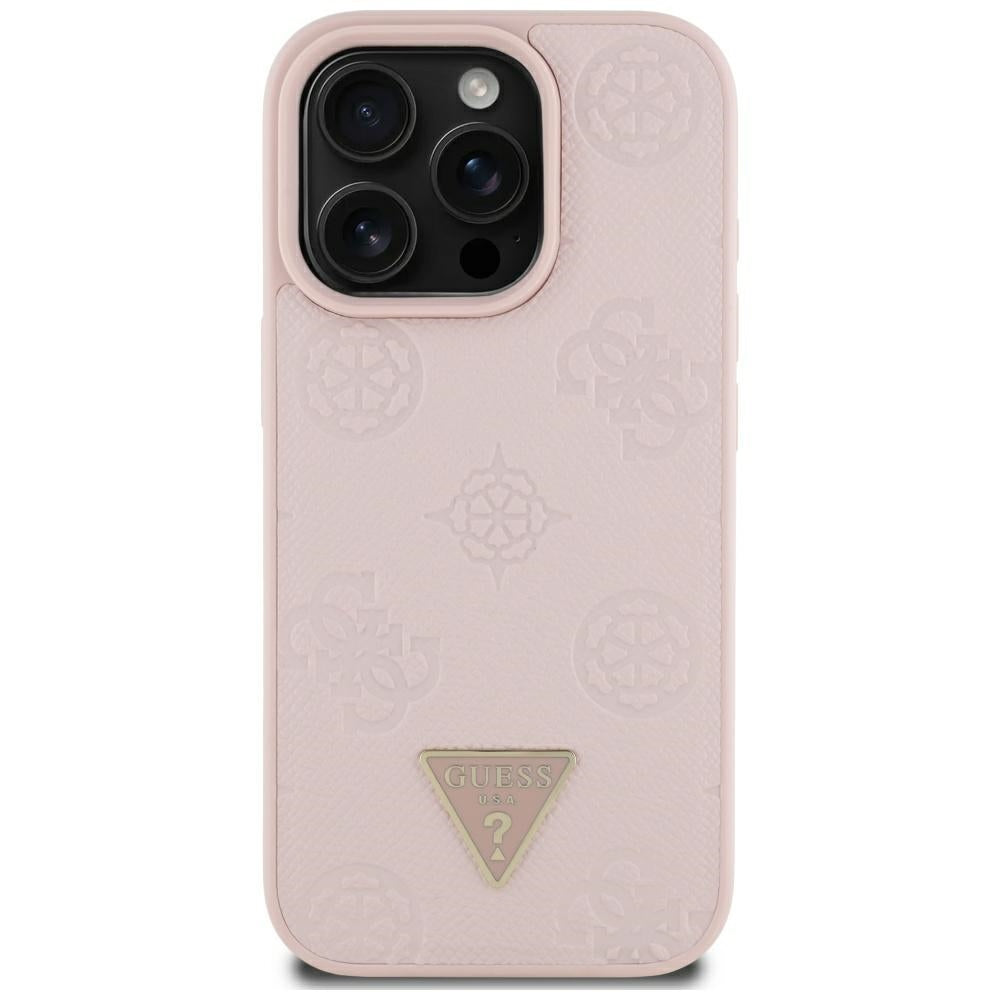 Capa MagSafe para Apple iPhone 16 Pro Max, Guess, Peony Grained Hot Stamp Triangle, Rosa