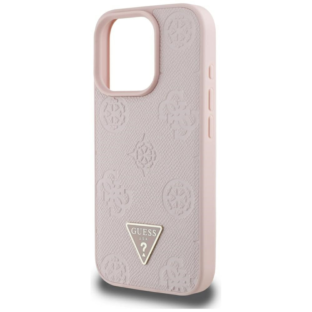 Capa MagSafe para Apple iPhone 16 Pro Max, Guess, Peony Grained Hot Stamp Triangle, Rosa