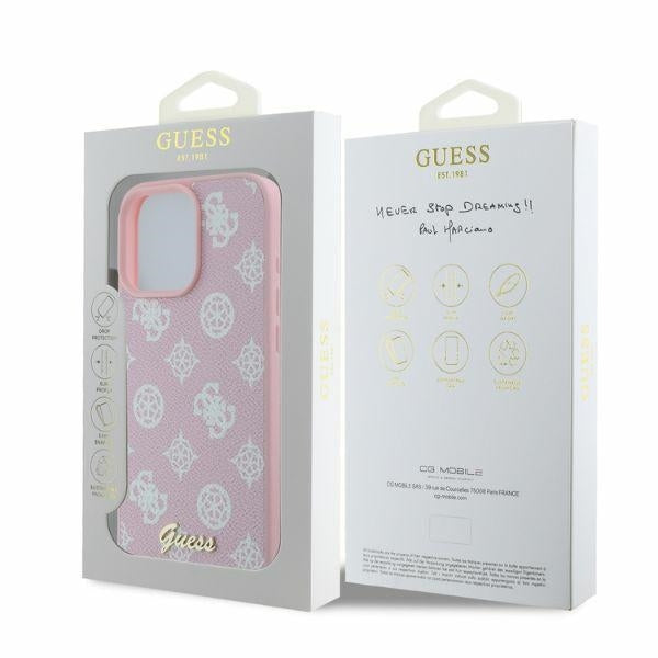 Capa MagSafe para Apple iPhone 16 Pro Max, Guess, Peony Script, Rosa