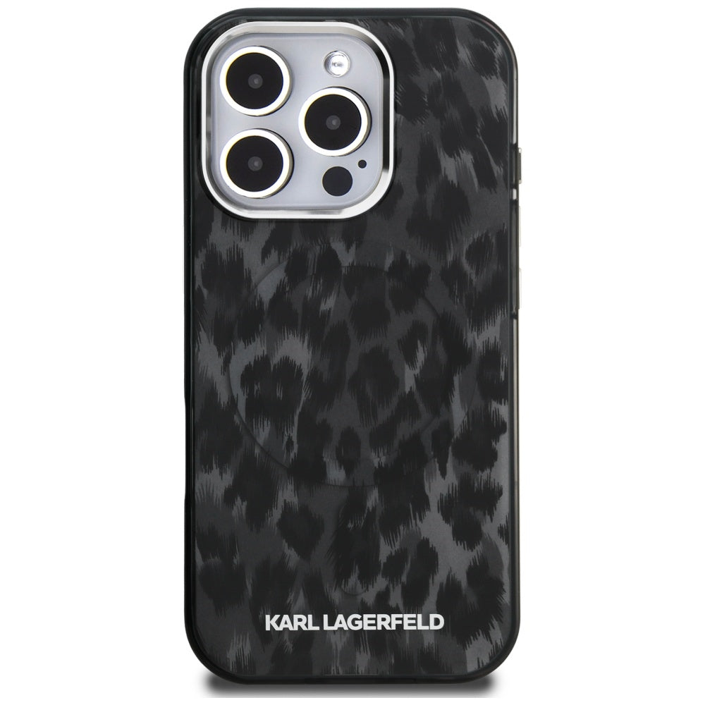 Capa MagSafe para Apple iPhone 16 Pro Max, Karl Lagerfeld, Padrão Leopardo IML, Preta
