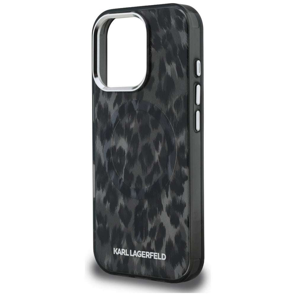 Capa MagSafe para Apple iPhone 16 Pro Max, Karl Lagerfeld, Padrão Leopardo IML, Preta