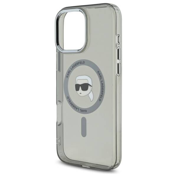 Capa MagSafe para Apple iPhone 16 Pro Max, Karl Lagerfeld, IML Metal Karl's Head, Preta