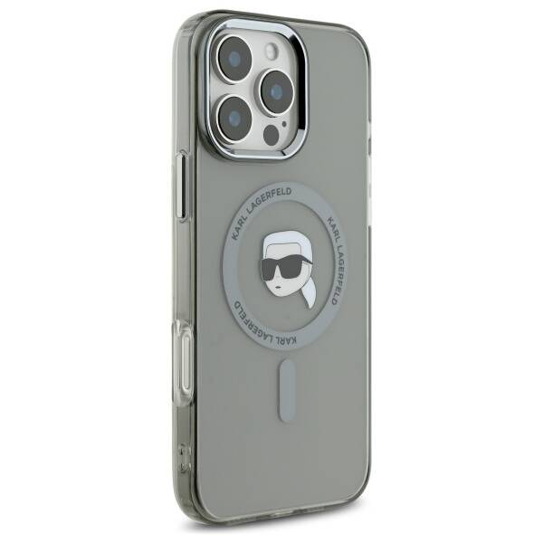 Capa MagSafe para Apple iPhone 16 Pro Max, Karl Lagerfeld, IML Metal Karl's Head, Preta