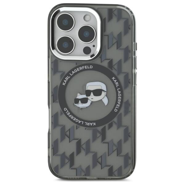 MagSafe Case for Apple iPhone 16 Pro Max, Karl Lagerfeld, IML Monogram Karl & Choupette's Heads, Black
