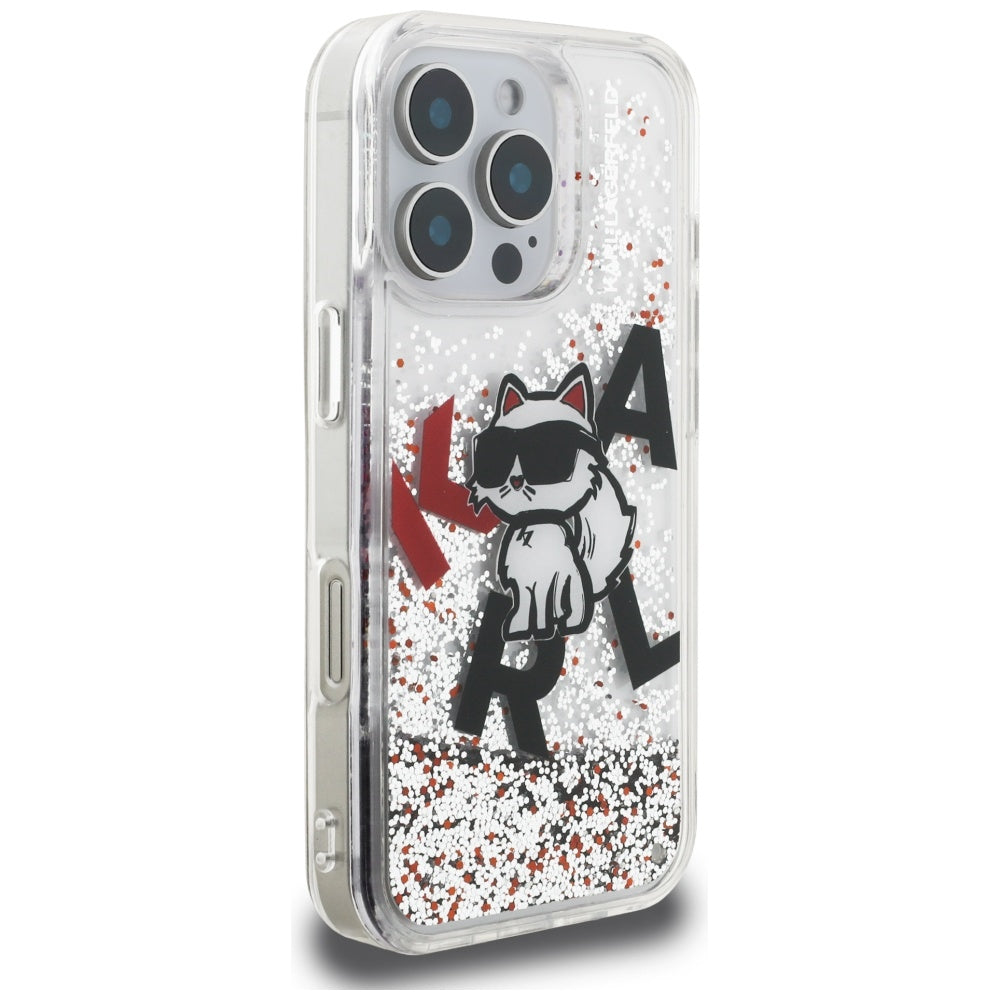 Capa MagSafe para Apple iPhone 16 Pro Max, Karl Lagerfeld, Liquid Glitter Choupette Logo, Transparente