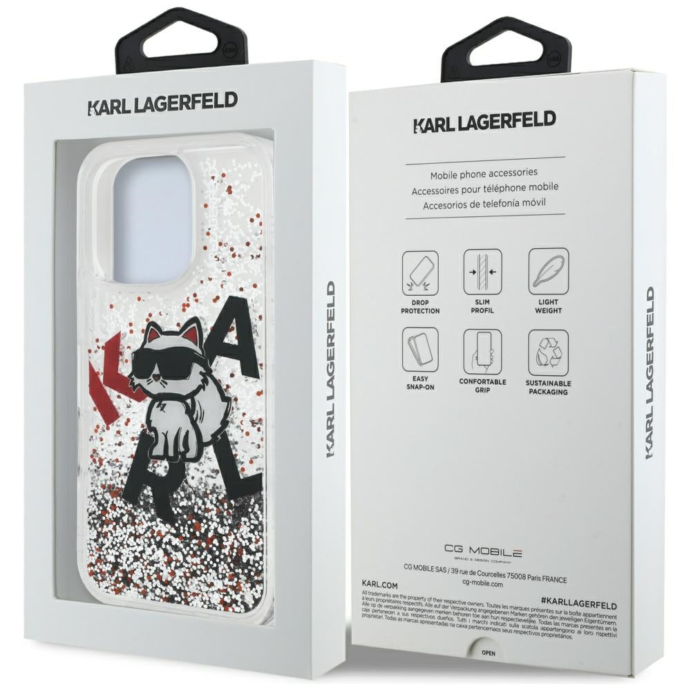 Capa MagSafe para Apple iPhone 16 Pro Max, Karl Lagerfeld, Liquid Glitter Choupette Logo, Transparente