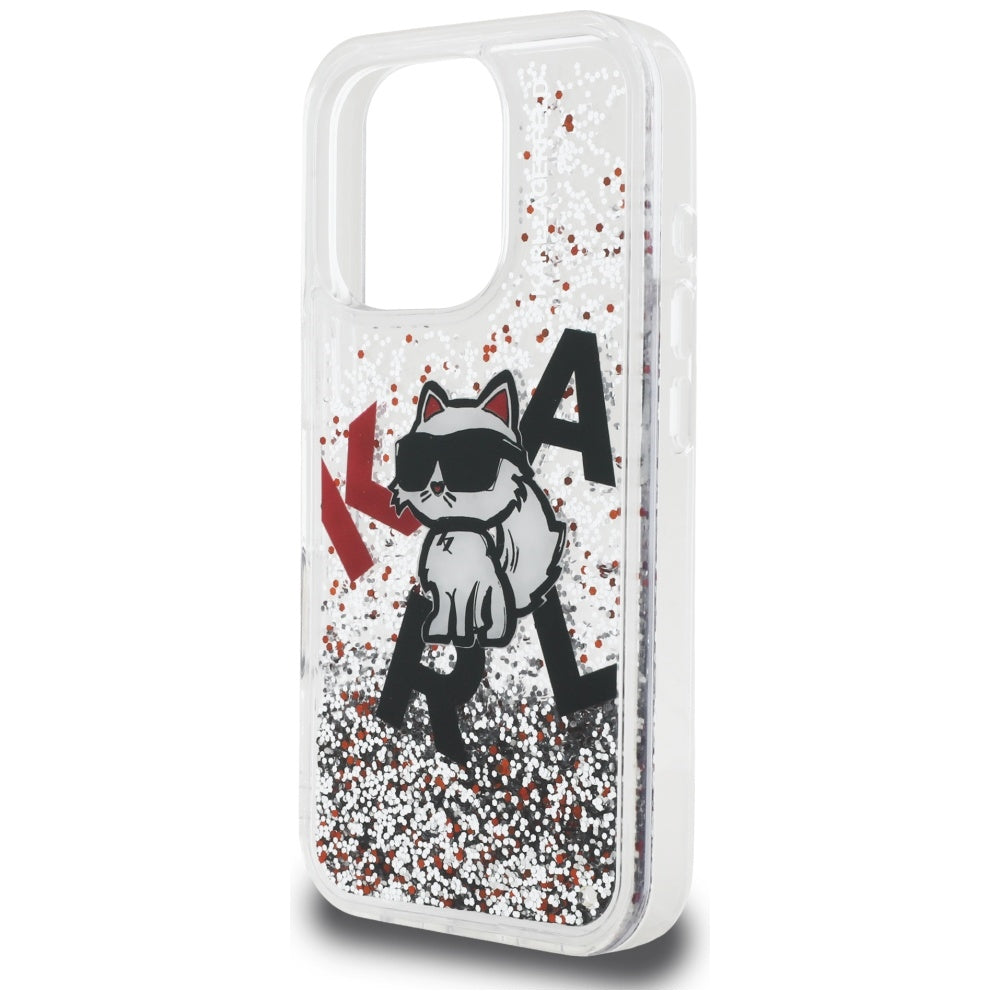 Capa MagSafe para Apple iPhone 16 Pro Max, Karl Lagerfeld, Liquid Glitter Choupette Logo, Transparente