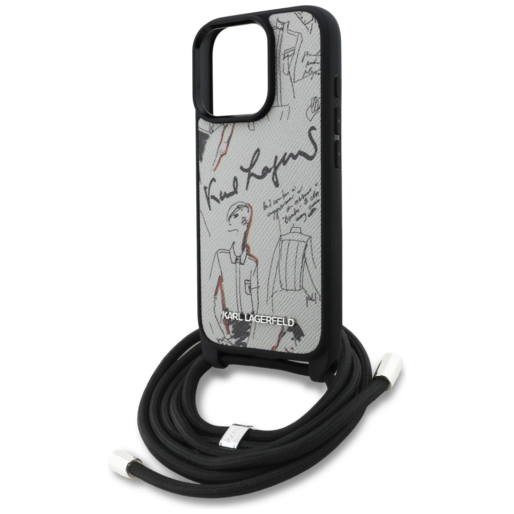 Capa MagSafe para Apple iPhone 16 Pro Max, Karl Lagerfeld, Saffiano Crossbody, Cinza