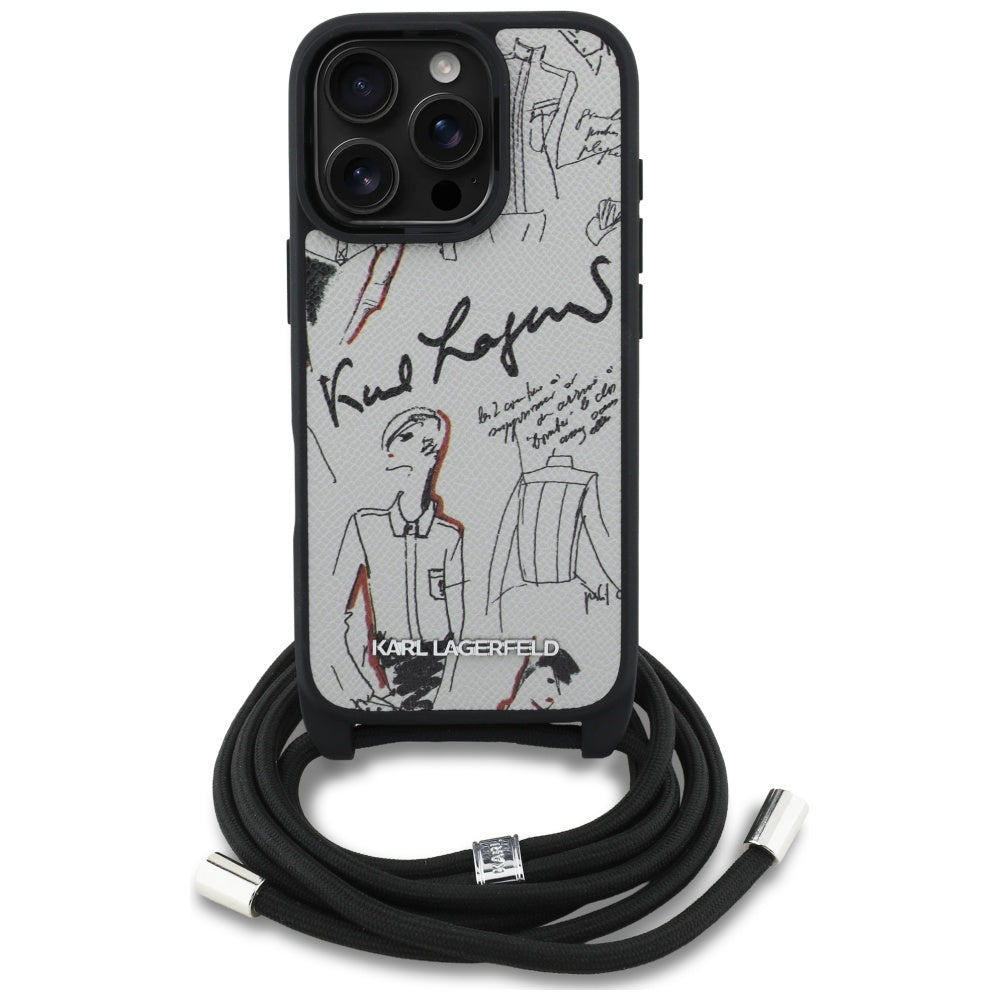 Capa MagSafe para Apple iPhone 16 Pro Max, Karl Lagerfeld, Saffiano Crossbody, Cinza