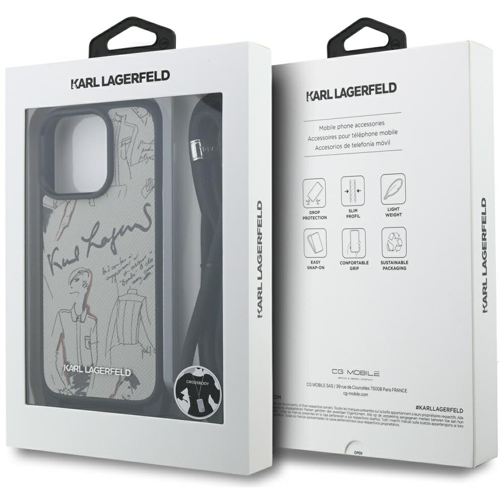 Capa MagSafe para Apple iPhone 16 Pro Max, Karl Lagerfeld, Saffiano Crossbody, Cinza