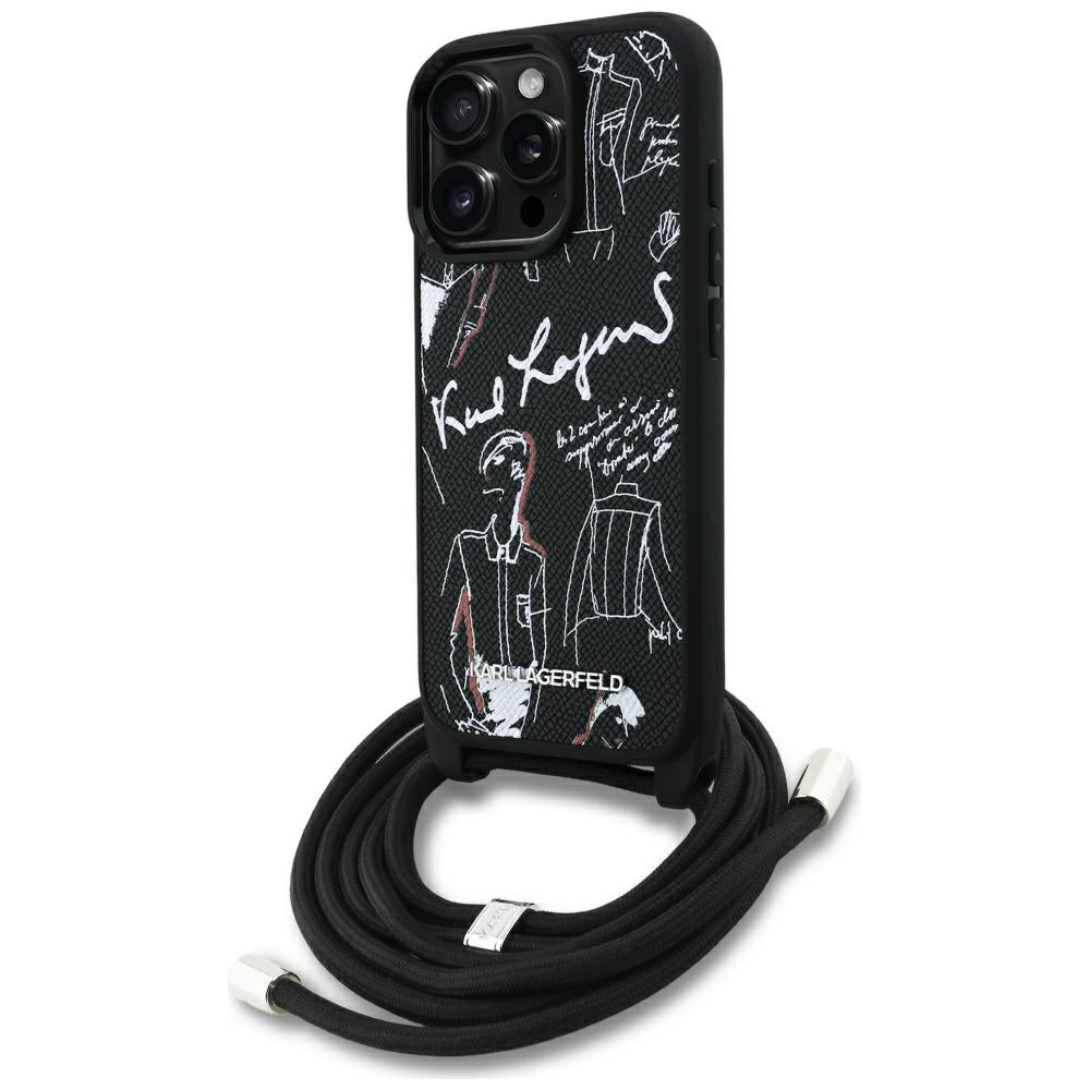 Capa MagSafe para Apple iPhone 16 Pro Max, Karl Lagerfeld, Saffiano Crossbody, Preta