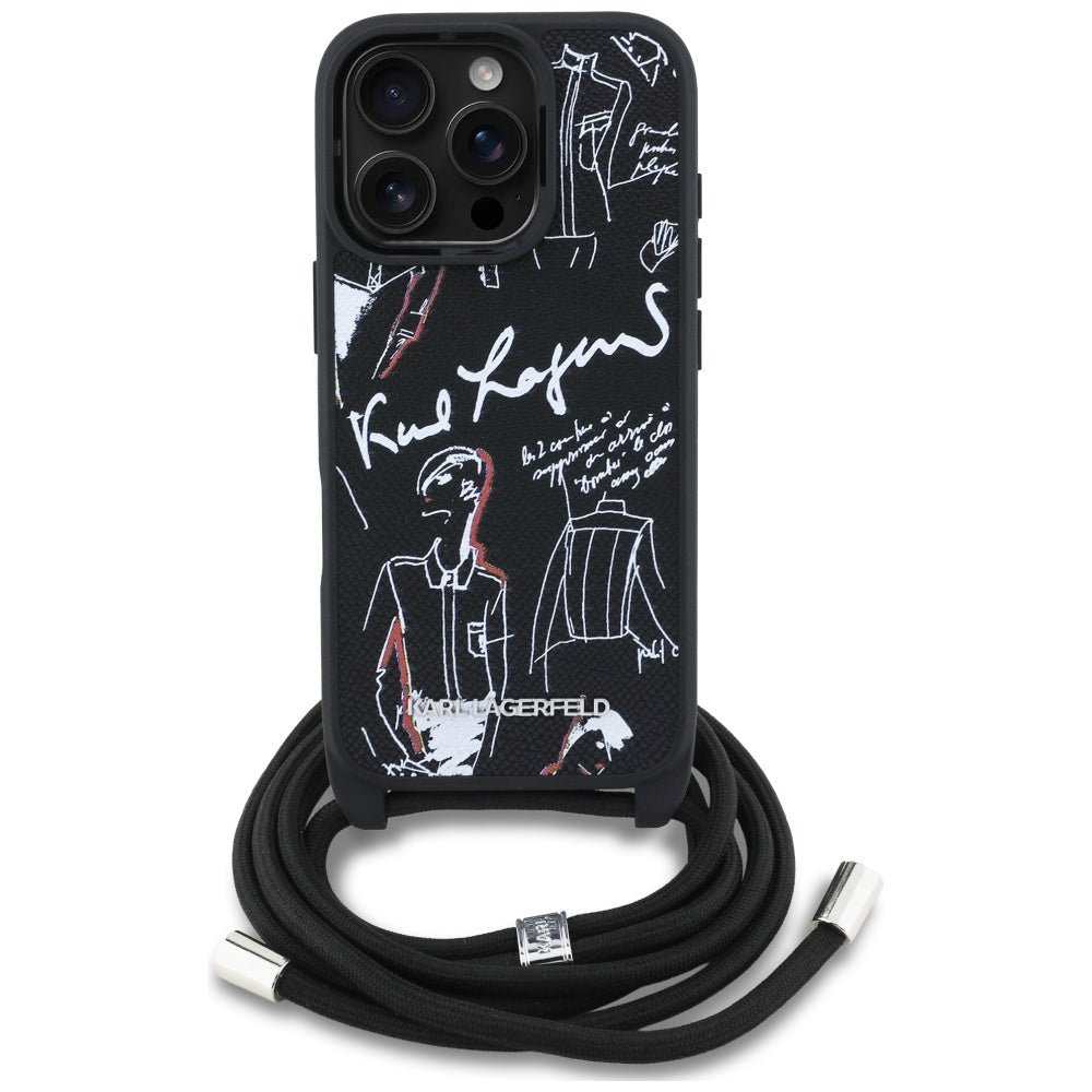 Capa MagSafe para Apple iPhone 16 Pro Max, Karl Lagerfeld, Saffiano Crossbody, Preta