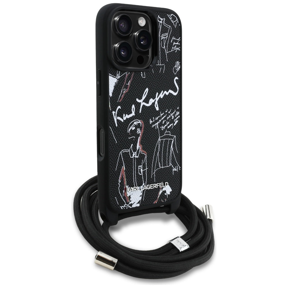 Capa MagSafe para Apple iPhone 16 Pro Max, Karl Lagerfeld, Saffiano Crossbody, Preta