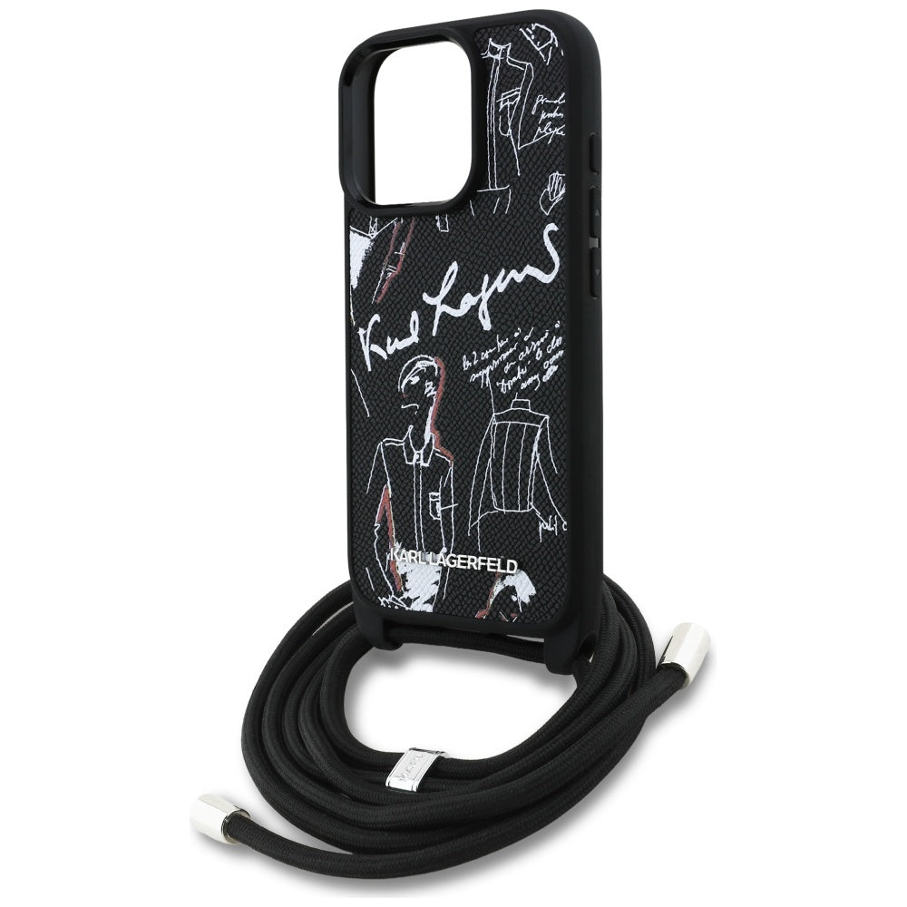 Capa MagSafe para Apple iPhone 16 Pro Max, Karl Lagerfeld, Saffiano Crossbody, Preta