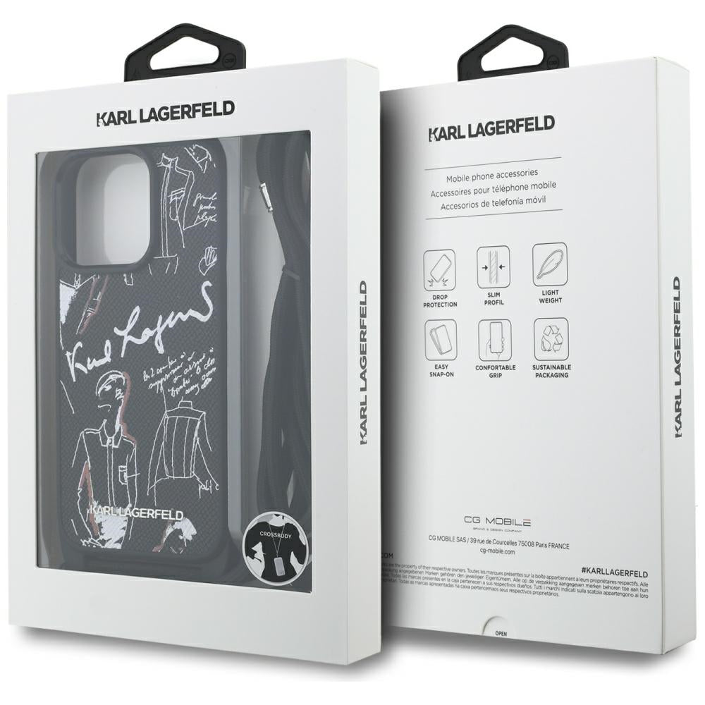 Capa MagSafe para Apple iPhone 16 Pro Max, Karl Lagerfeld, Saffiano Crossbody, Preta