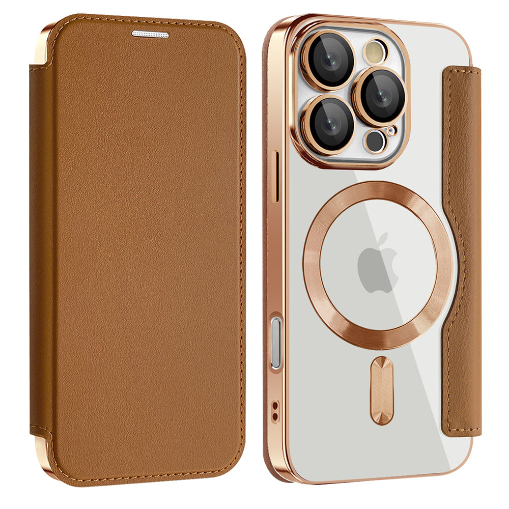 Capa MagSafe para Apple iPhone 16 Pro, Techsuit, SmartMag Book, Castanha