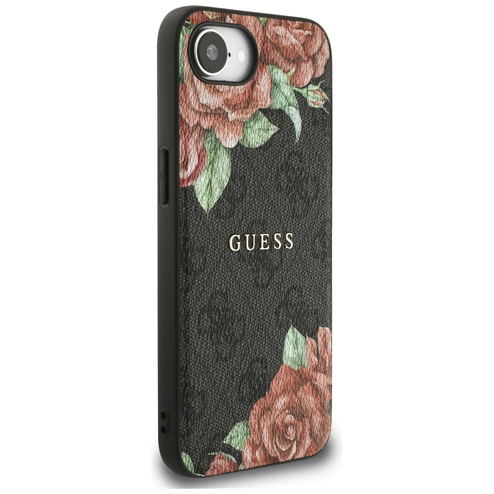 Capa MagSafe para Apple iPhone 17e / 16e, Guess, Estampa de Flores 4G, Preta