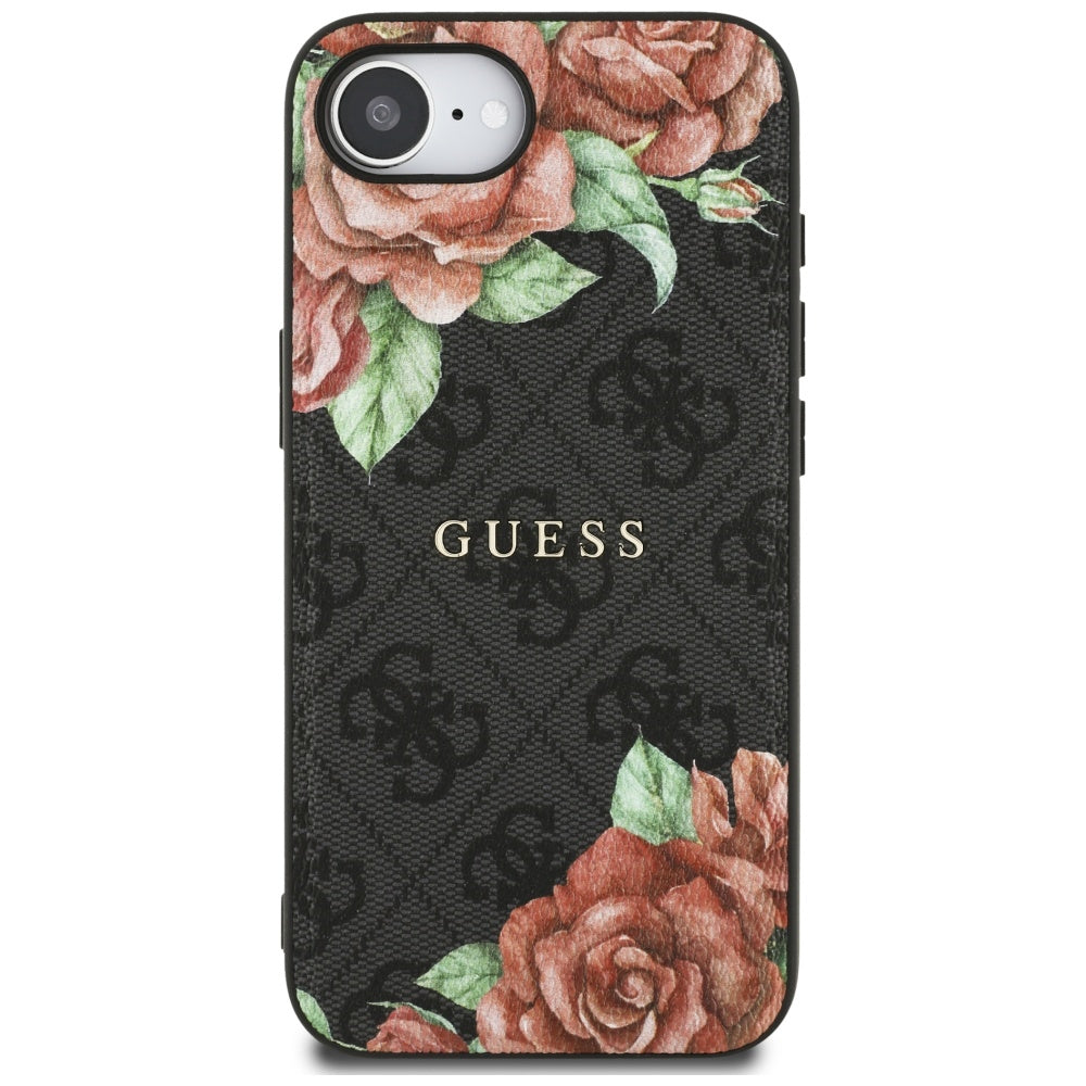 Capa MagSafe para Apple iPhone 17e / 16e, Guess, Estampa de Flores 4G, Preta