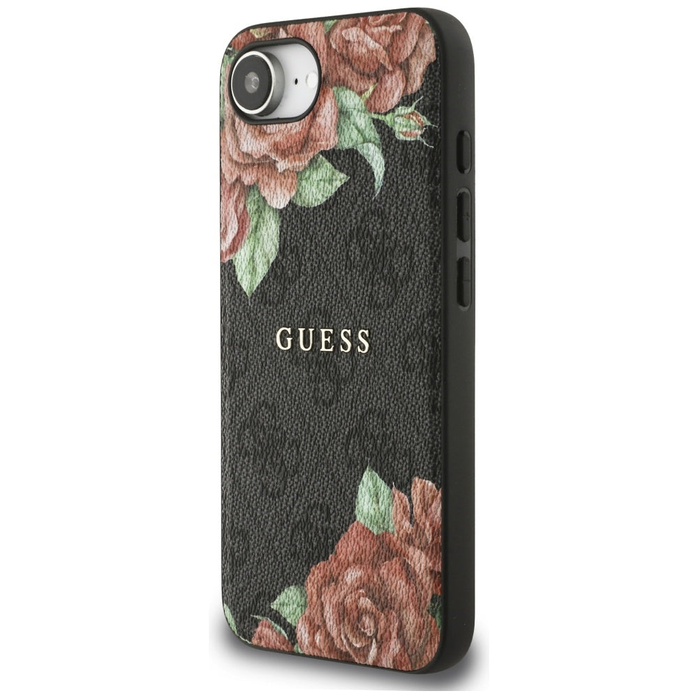 Capa MagSafe para Apple iPhone 17e / 16e, Guess, Estampa de Flores 4G, Preta