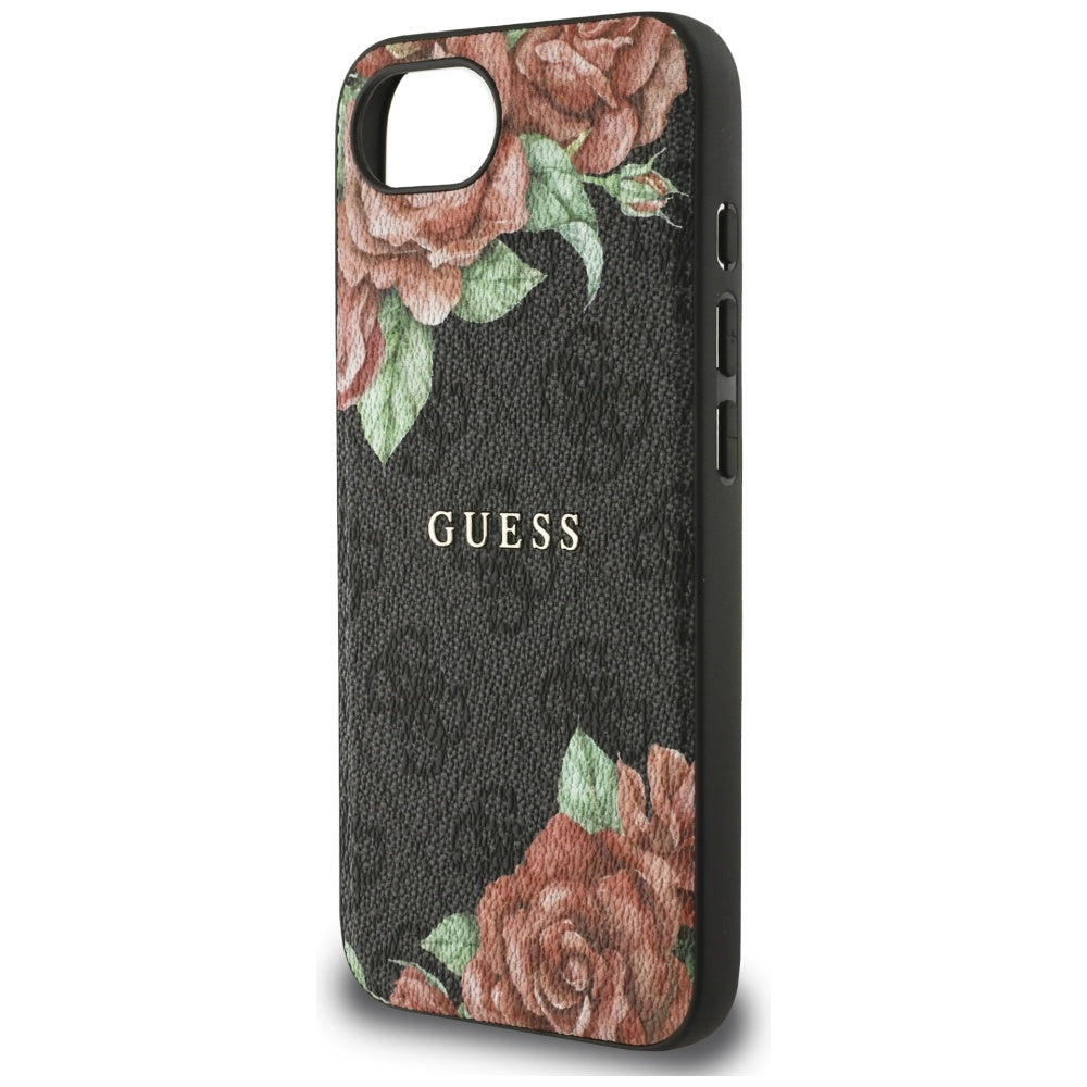Capa MagSafe para Apple iPhone 17e / 16e, Guess, Estampa de Flores 4G, Preta