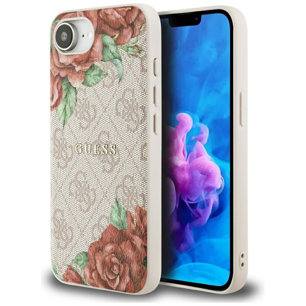 Capa MagSafe para Apple iPhone 17e / 16e, Guess, Estampa de Flores 4G, Rosa