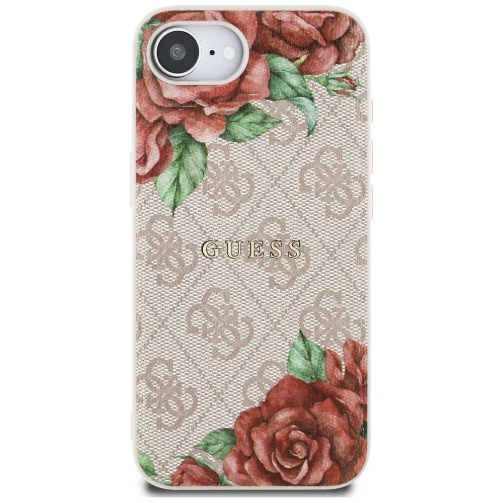 Capa MagSafe para Apple iPhone 17e / 16e, Guess, Estampa de Flores 4G, Rosa