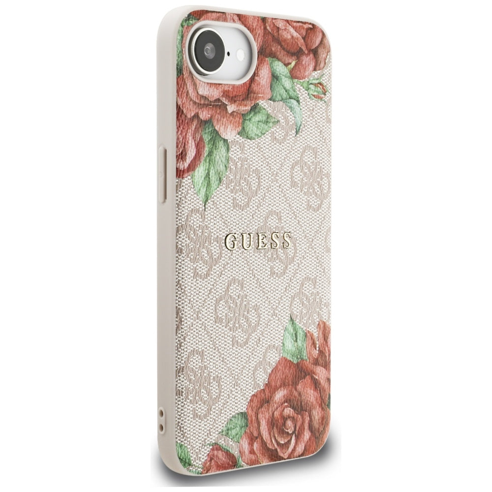 Capa MagSafe para Apple iPhone 17e / 16e, Guess, Estampa de Flores 4G, Rosa